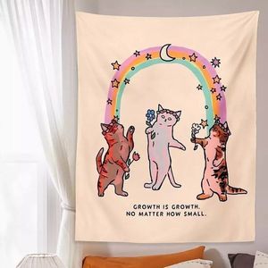New Cute Cat Kitty Rainbow Positive Tapestry Wall Hanging Bohemian Home Decor